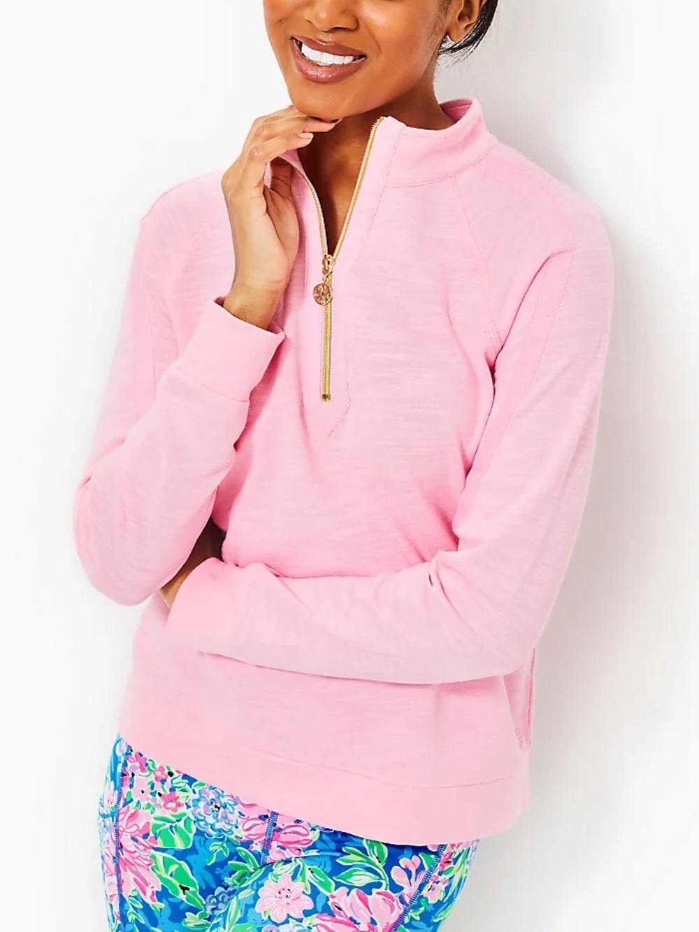 Lilly Pulitzer Ashlee Pullover Quarter Zip Conch Shell Pink